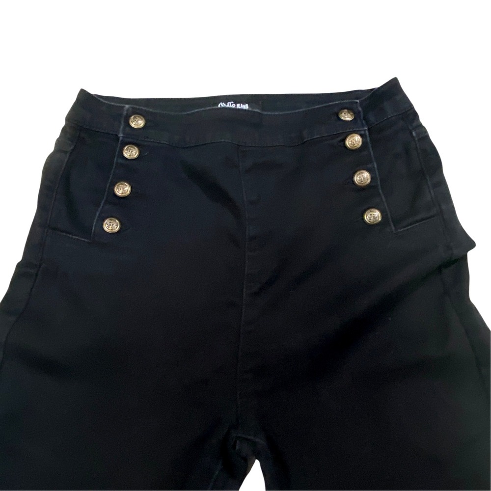 Cello Jeans Black Sailor Skinny Juniors 13 High Waist Anchor Button Front